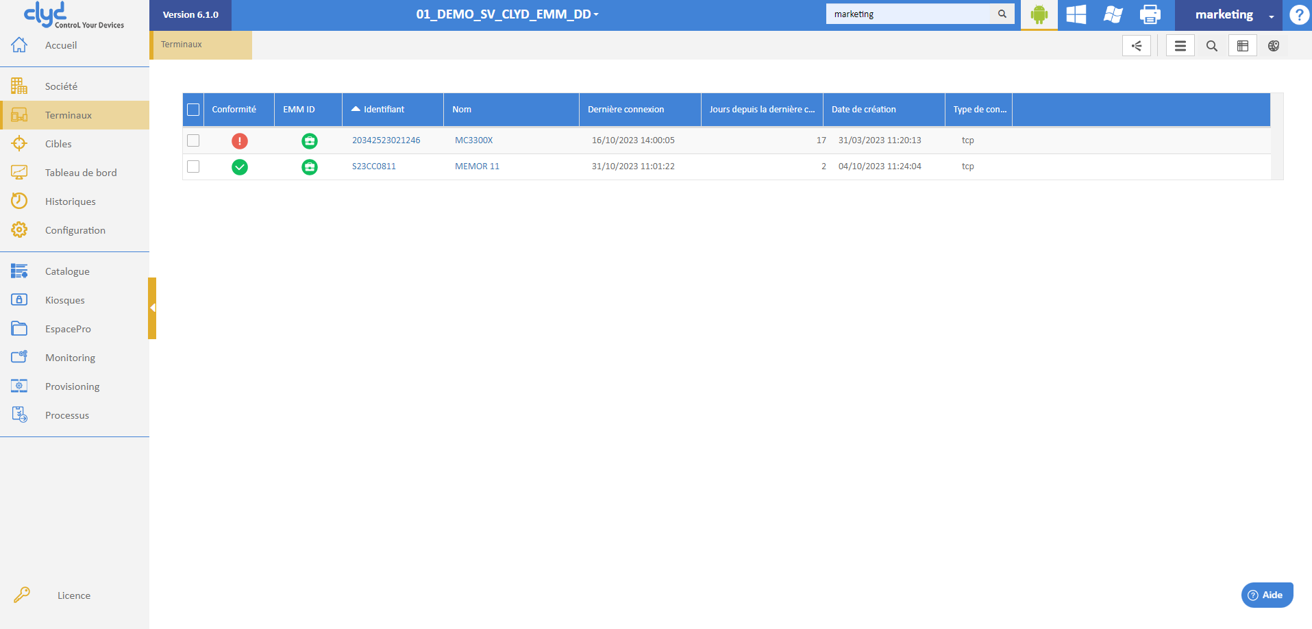 Clyd - Lista de Dispositivos moviles