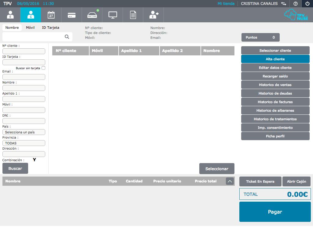 TPVenlaNube - Disponemos de la gestión de ficha para clientes, con la información necesaria para poder realizar facturas en caso de que te la soliciten.