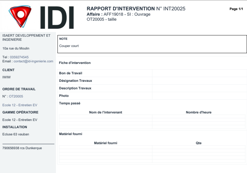 DRIV-UP - Export rapport d'intervention sous PDF.