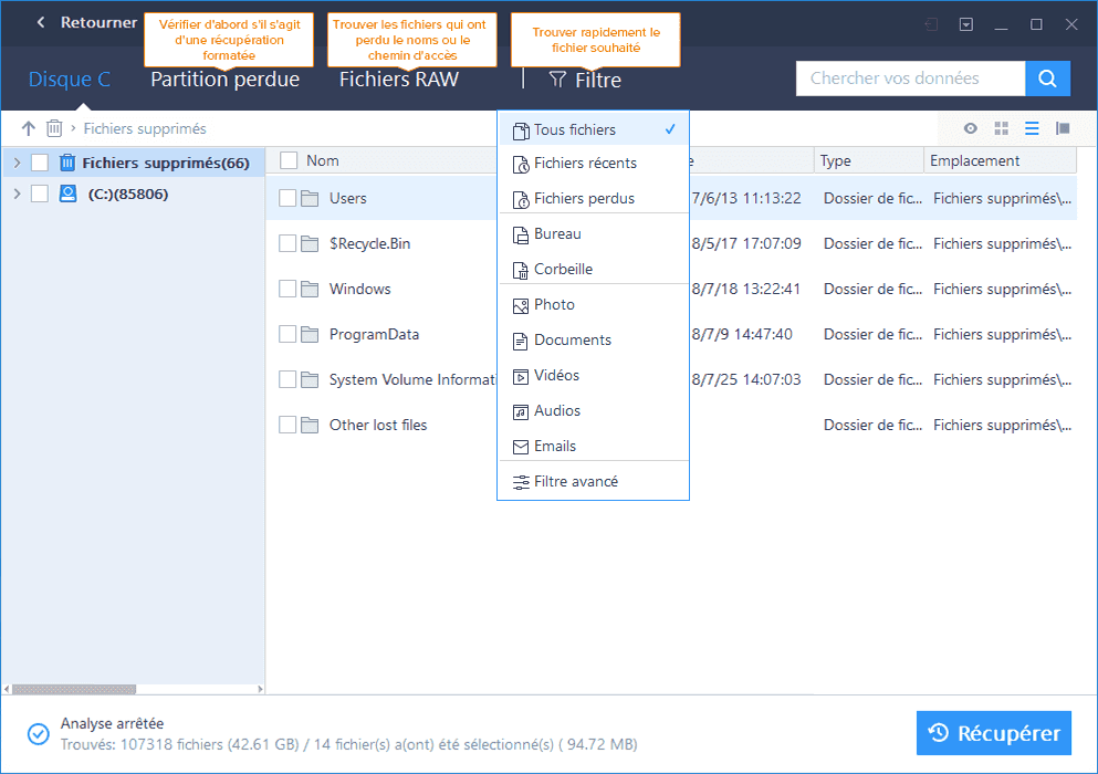 EaseUS Data Recovery Wizard - Captures d'écran EaseUS Data Recovery Wizard