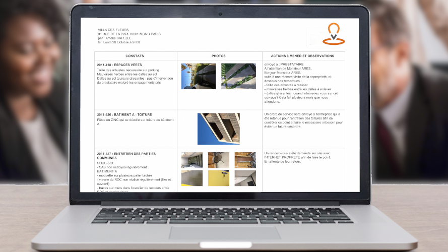 Followme - En quelques clics le gestionnaire produit un rapport de visite à partir des signalements réalisés