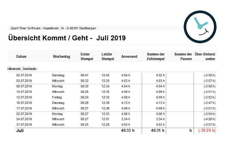 Xpert-Timer - Kommt/Geht Report