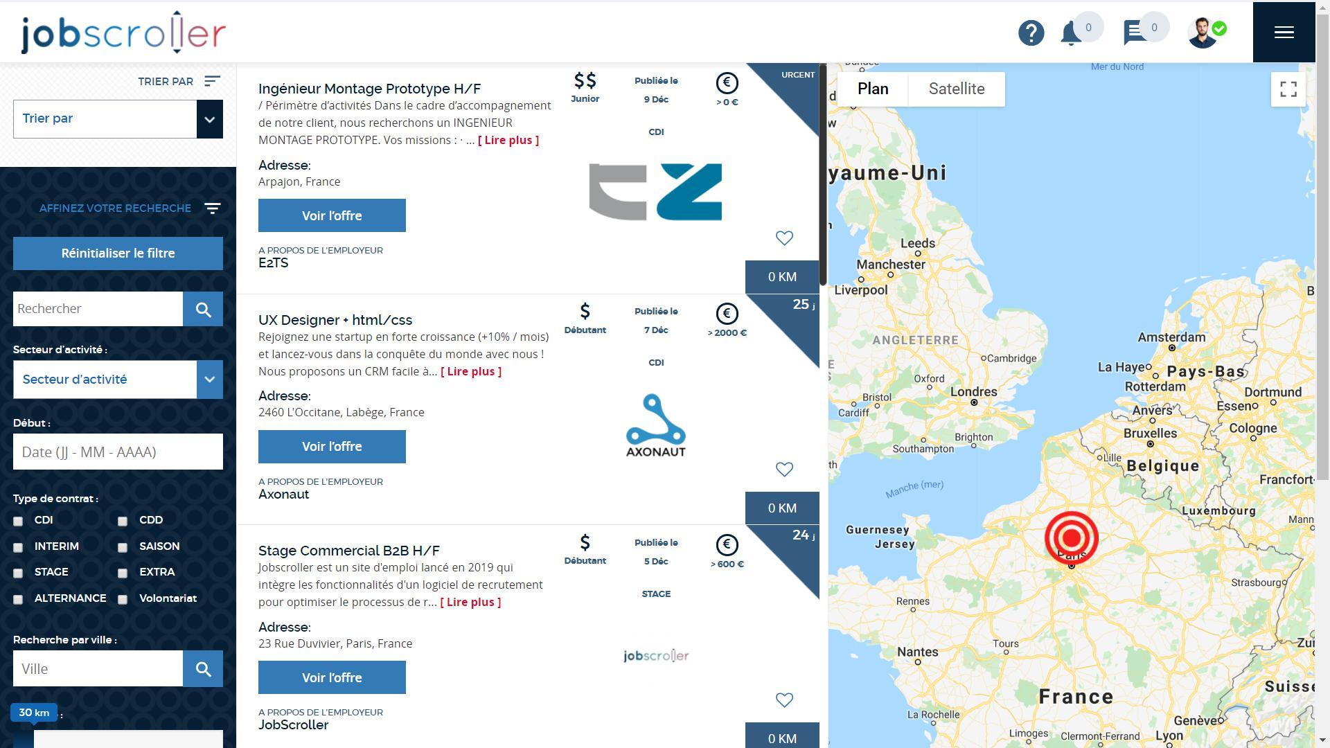 Jobscroller - Liste des offres d'emploi