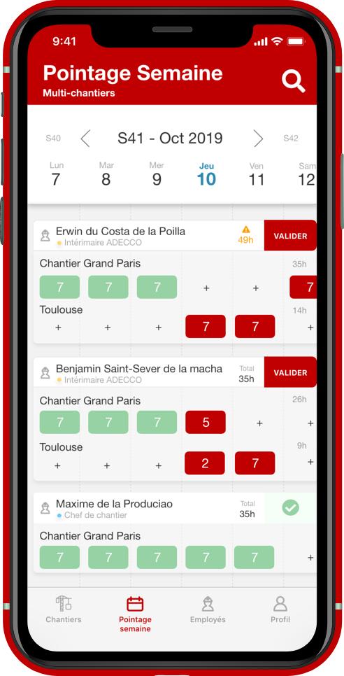 IBAT Temps - Vue pointage semaine mobile