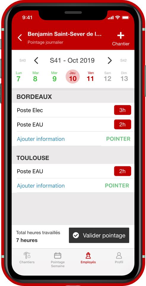 IBAT Temps - Vue pointage jour mobile