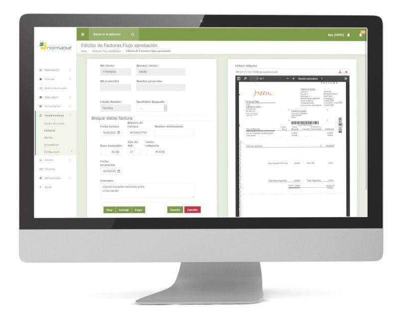 Workflow Pago a Proveedores - Portal de facturas de proveedores. Portal Áurea de Normadat.