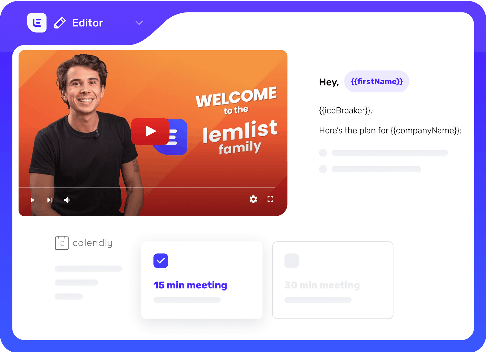 lemlist - Landing page avec vidéo et Calendly.