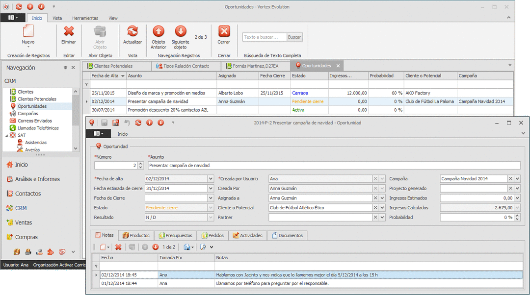 VortexERP - Gestiones las oportunidades desde el módulo de CRM integrado