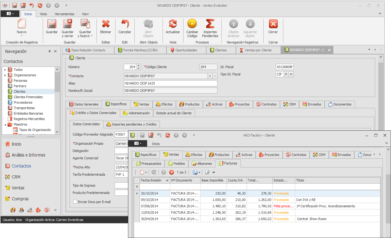 VortexERP - Identifique todos los datos clave desde el centro de información del cliente