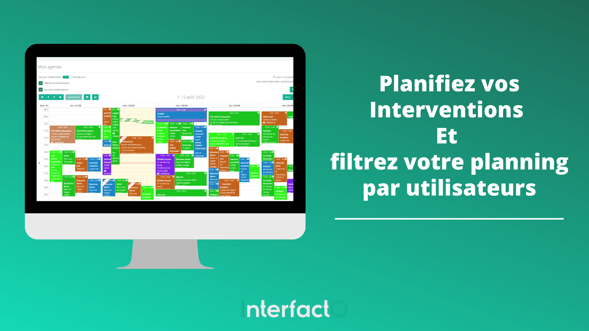 Kibati - Planifiez vos interventions depuis le web et filtrez votre planning par utilisateurs