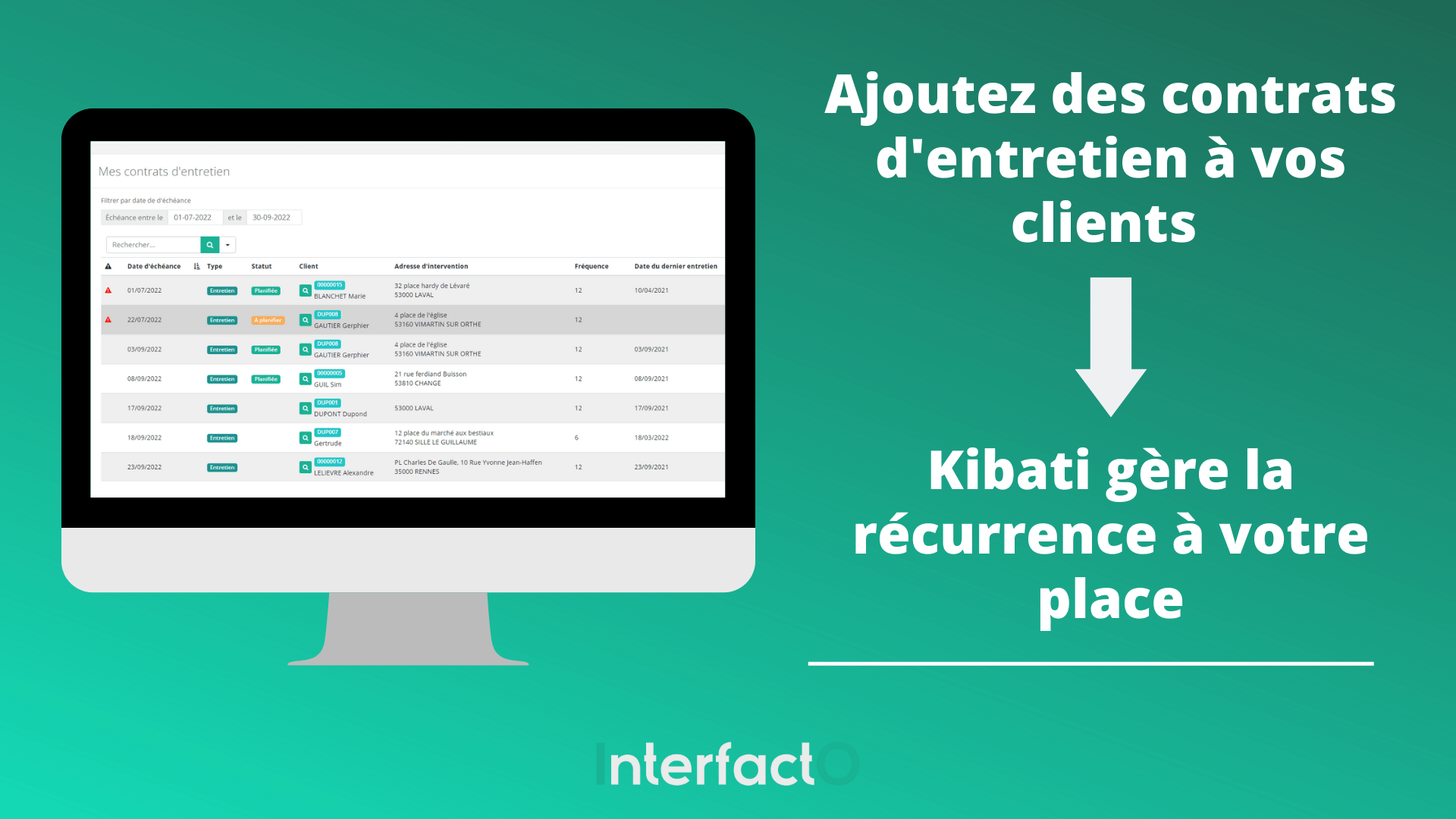 Kibati - Ajoutez des contrats d'entretien à vos clients, Kibati gère la récurrence à votre place