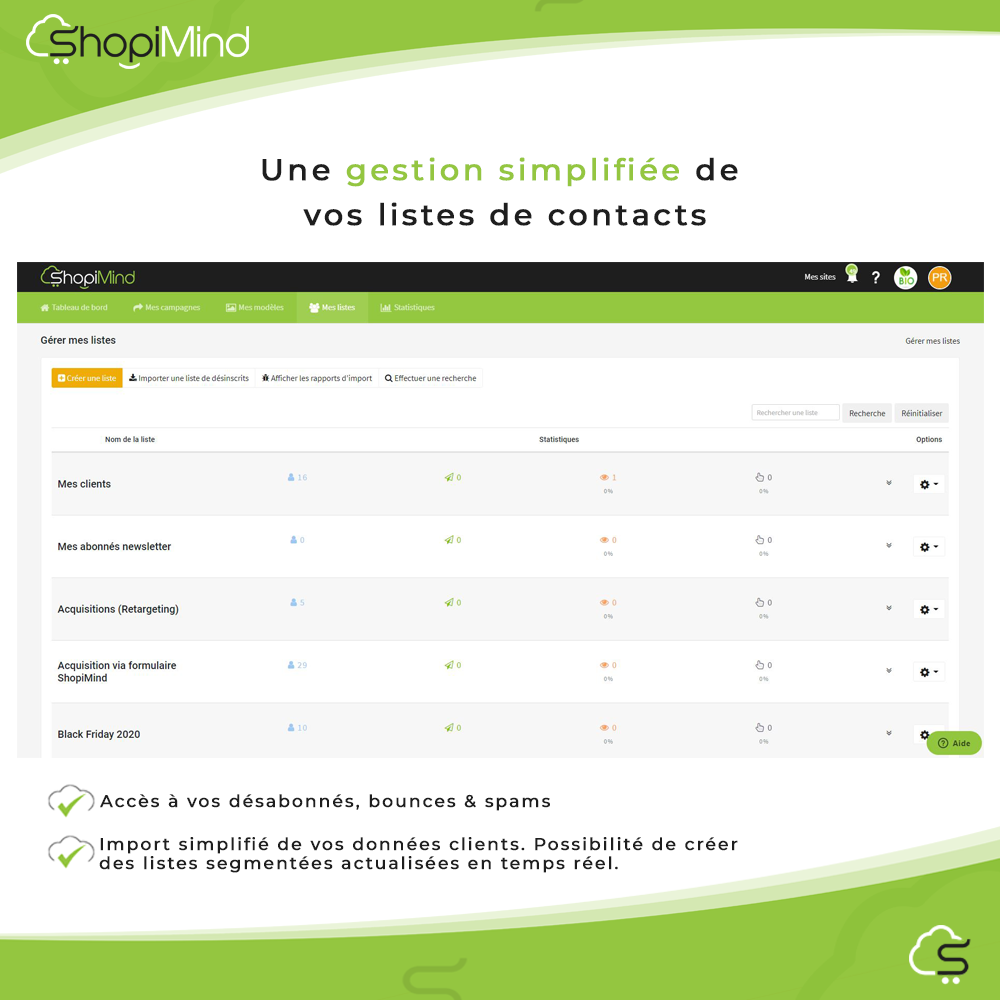 Shopimind - Gestion simplifiée de vos listes de contacts