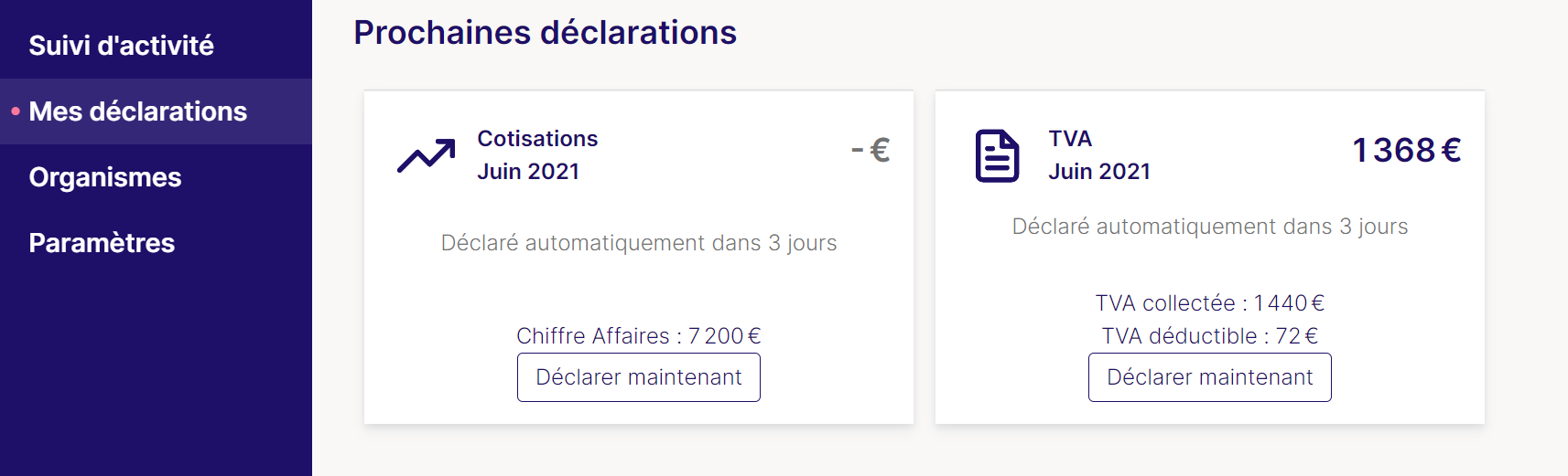 Superindep.fr - Pilotage des déclarations de CA et de TVA