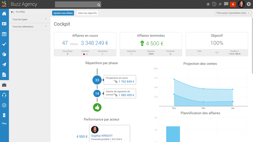 Nelis CRM - Nelis: gestión de clientes potenciales, la formación en línea (webinar), Interfaz Web adaptativo