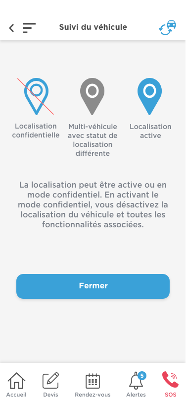 Carmoove - Gestion de la localisation avec fonctionnalité de confidentialité.