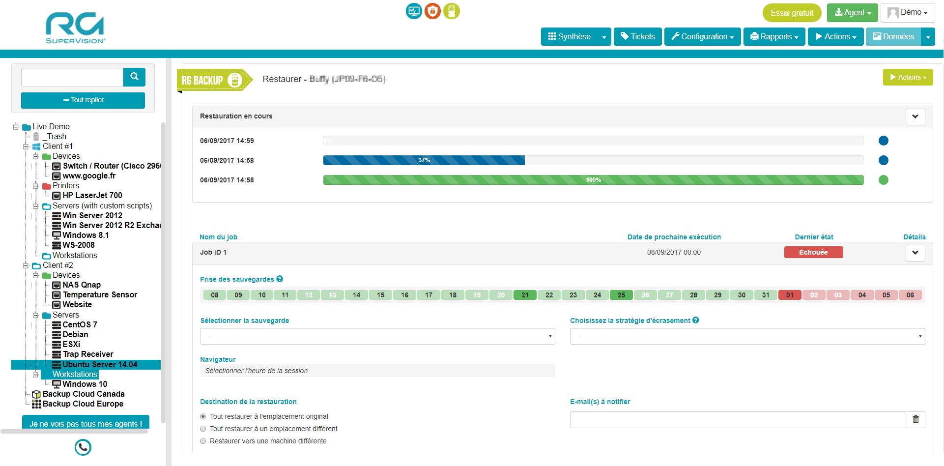 RG System Data Backup&Restore - RG Backup: instant recovery of data on a range of versions depending on the backup date