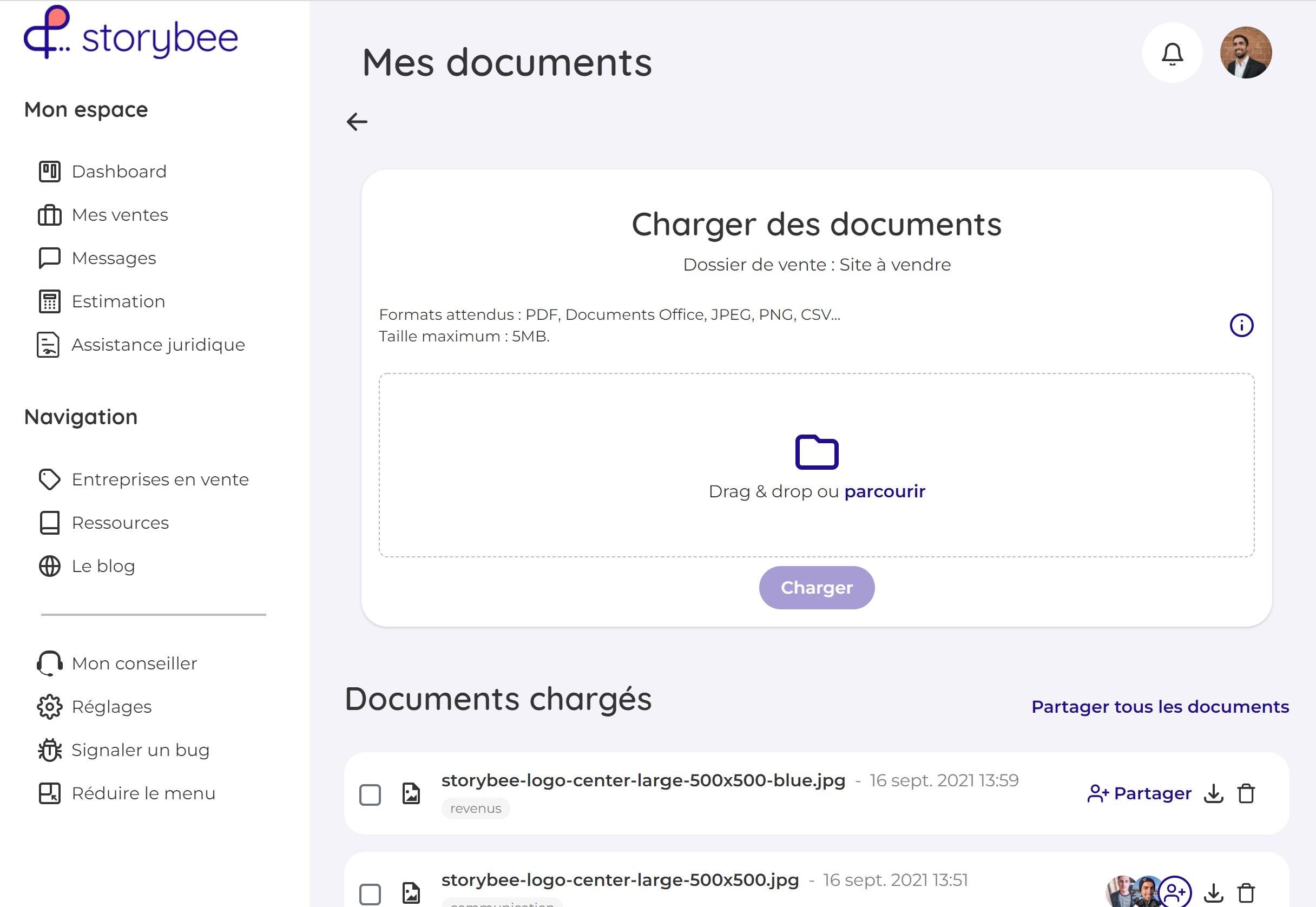 Storybee - Dataroom : partage de documents sécurisés et protégés par accord de confidentialité.