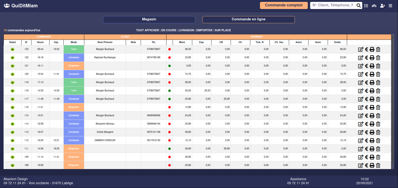 QuiDitCaisse - LISTE DES COMMANDES