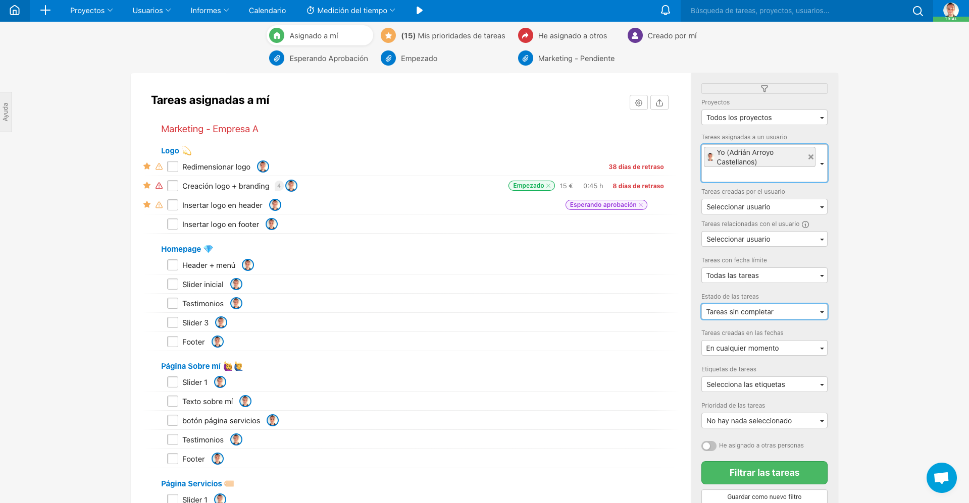 Freelo.io - Dashboard