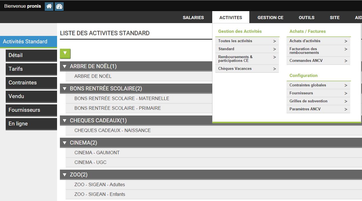 Pronis Loisirs - Gestion des activités sociales et culturelles de votre CSE. Contraintes stock tarifs ...