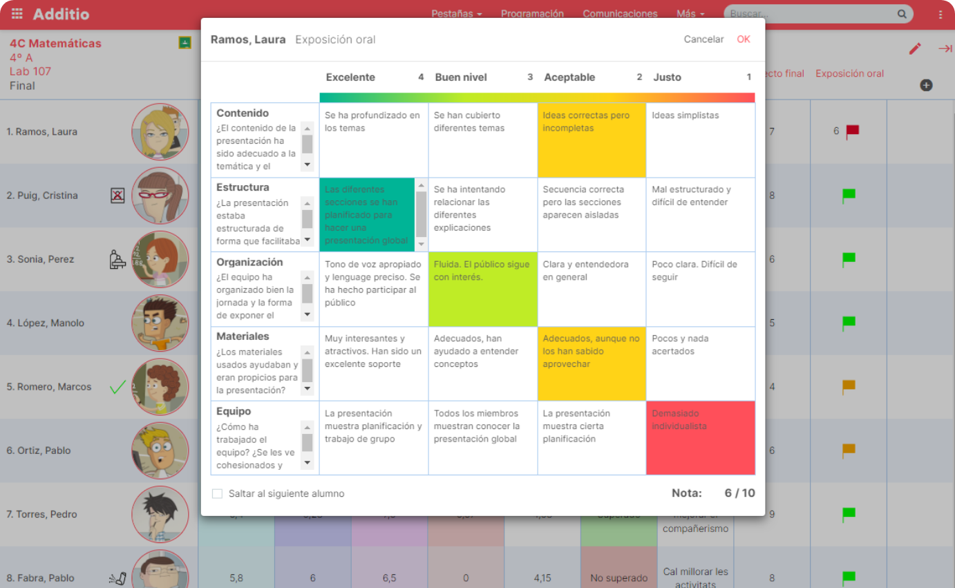 Additio - Rúbricas con auto y coevaluación