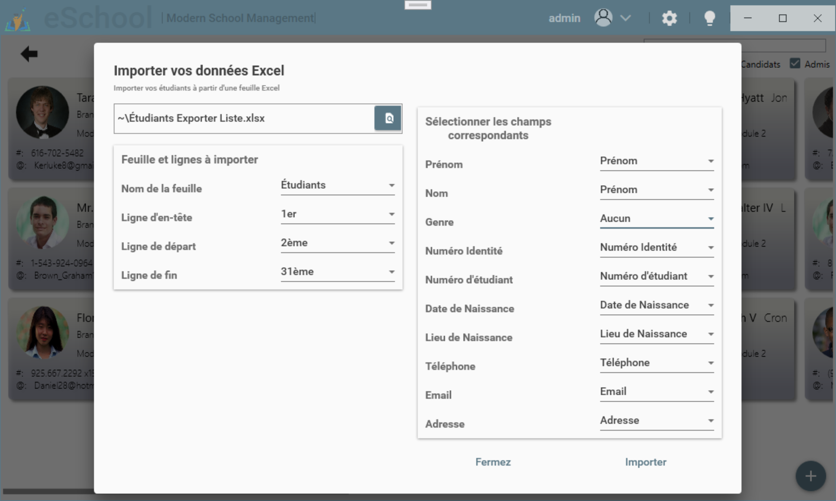 eSchool - Importer les étudiants d'une fiche Excel