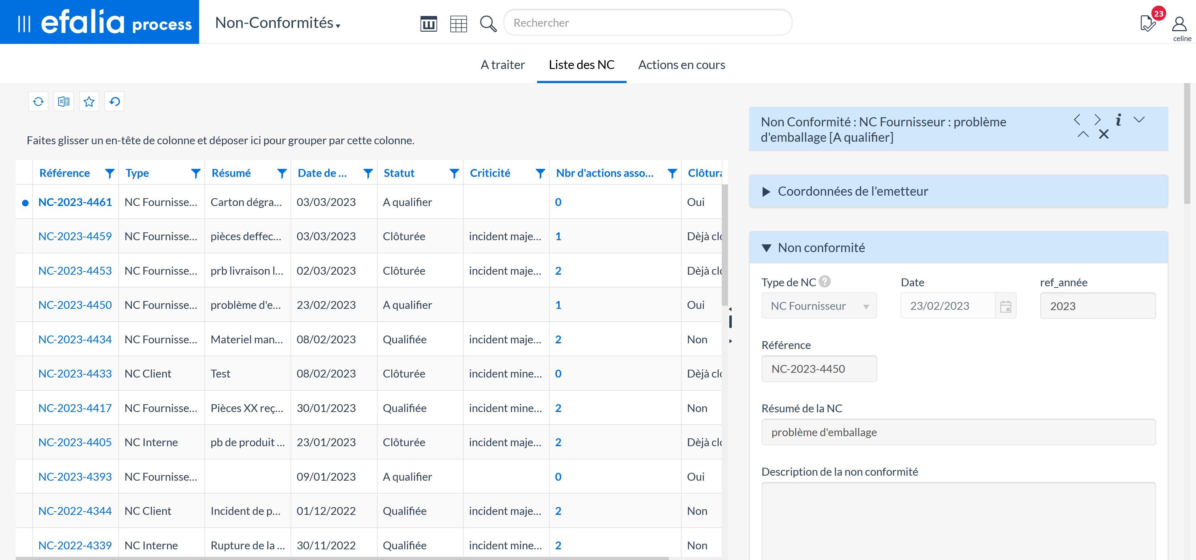 Efalia Process - Interface utilisateur