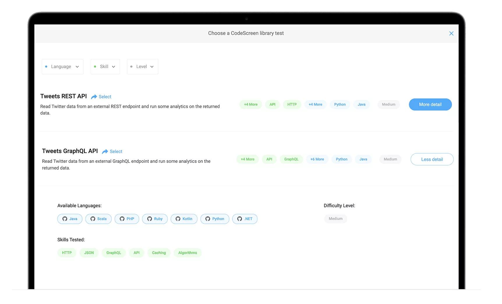 CodeScreen - Library-Tests: 100+ Library-Tests zur Auswahl.