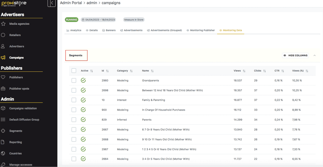 Proxistore - Création d'audience par sélection de segments