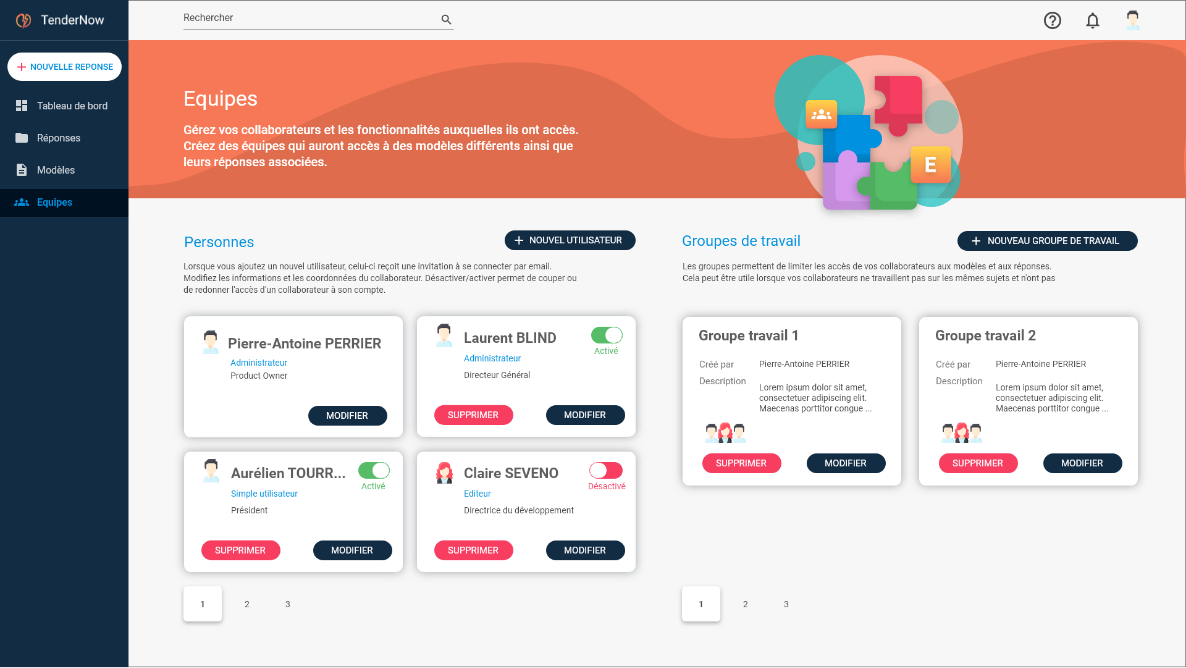 TenderNow - Gestion des équipes et des droits d'accès à vos réponses