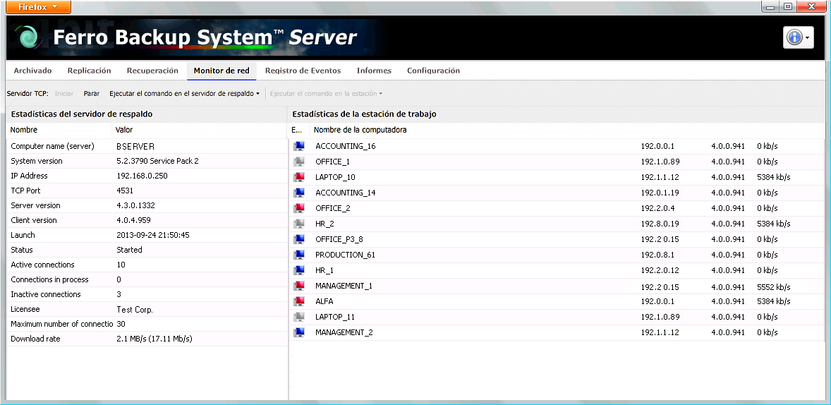 Ferro Backup System (FBS) - Apartado del monitor de red