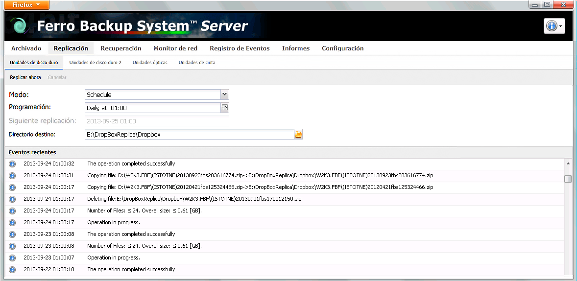 Ferro Backup System (FBS) - Apartado de replicación