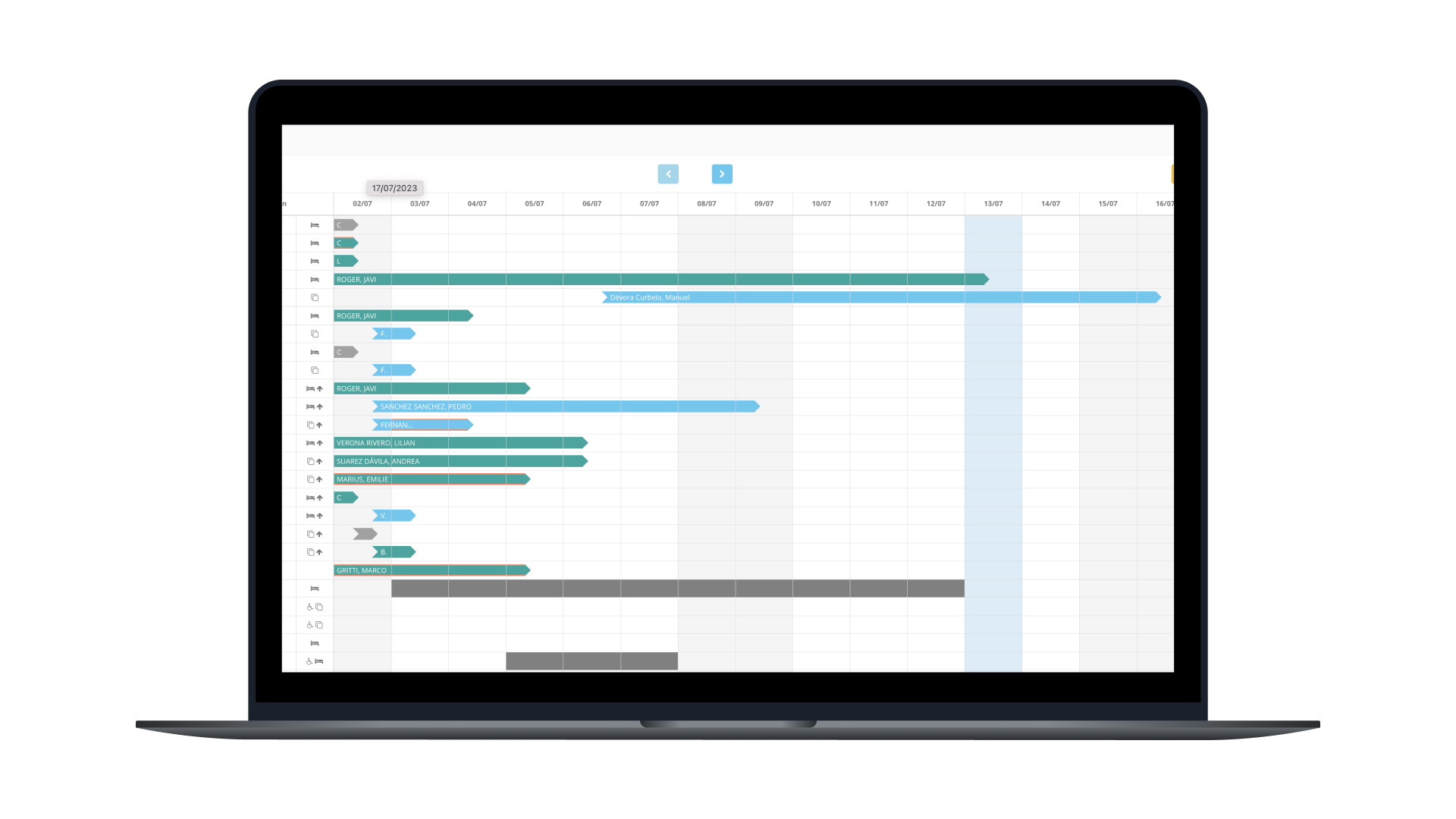 Lean Hotel System PMS - Lean se puede utilizar en diferentes dispositivos. La imagen muestra la visión del Planning.