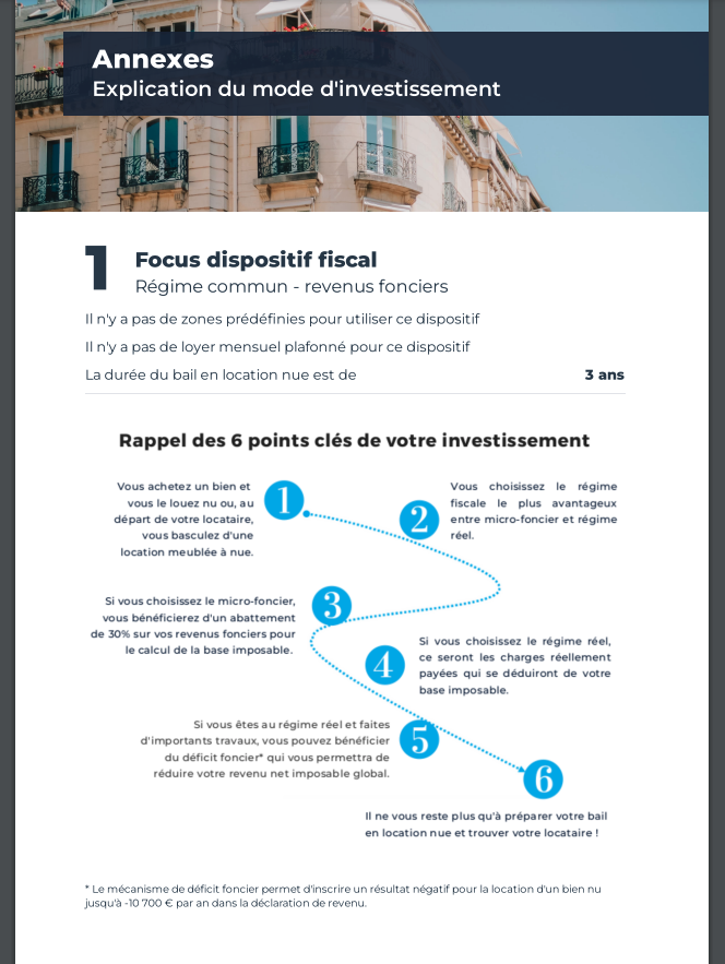 Aestima Immo - Page "pédagogie dispositif fiscal" optionnelle du PDF