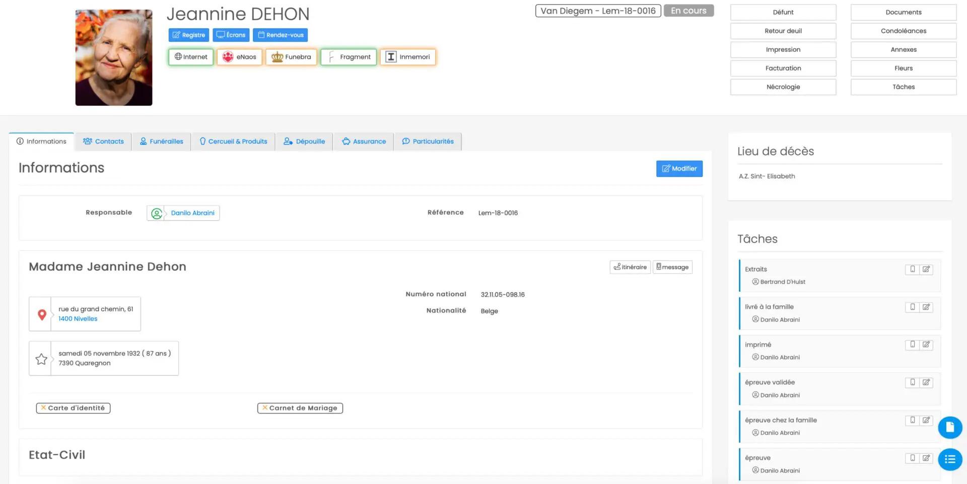 Funeral Manager - Dossier défunt