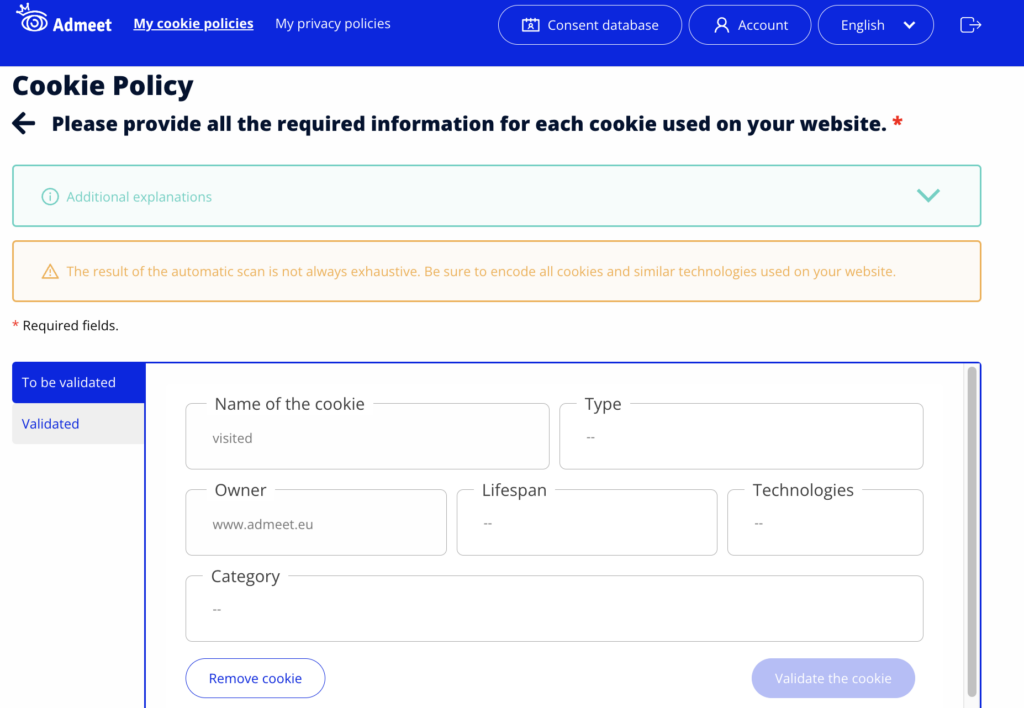 Admeet - Scan des cookies