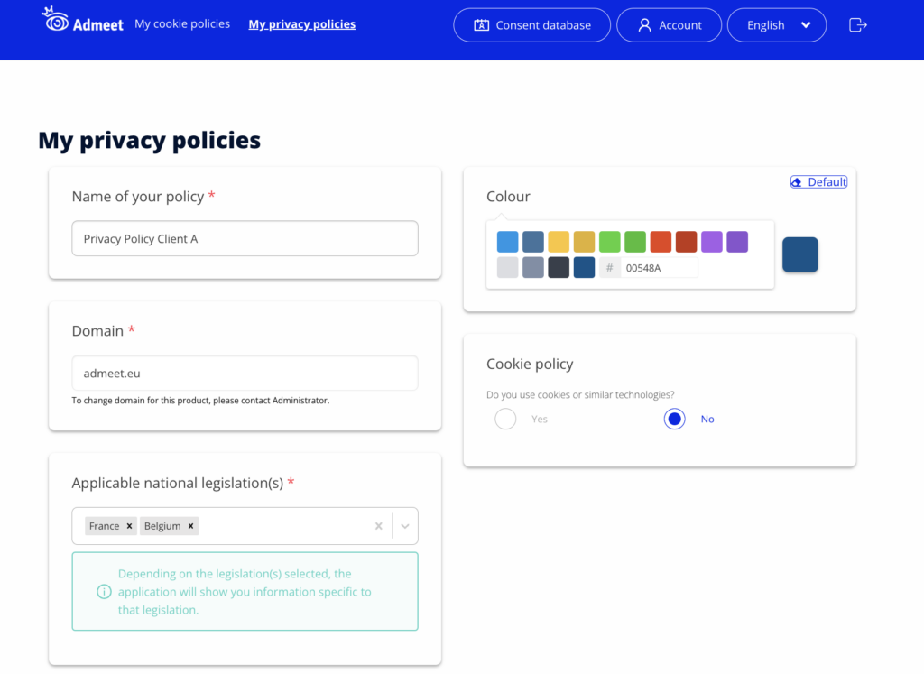 Admeet - Configuration de la politique de vie privée