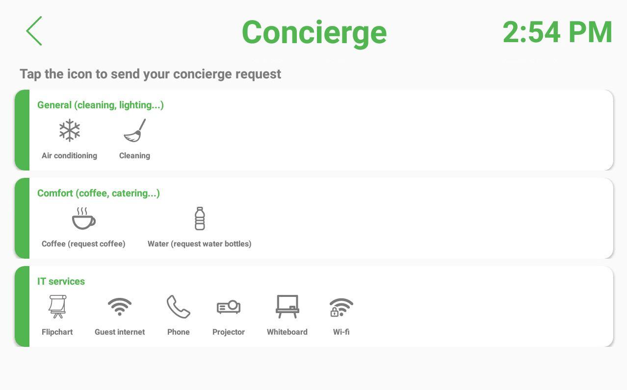 Meeting4Display - Menú de conserjería en la tableta