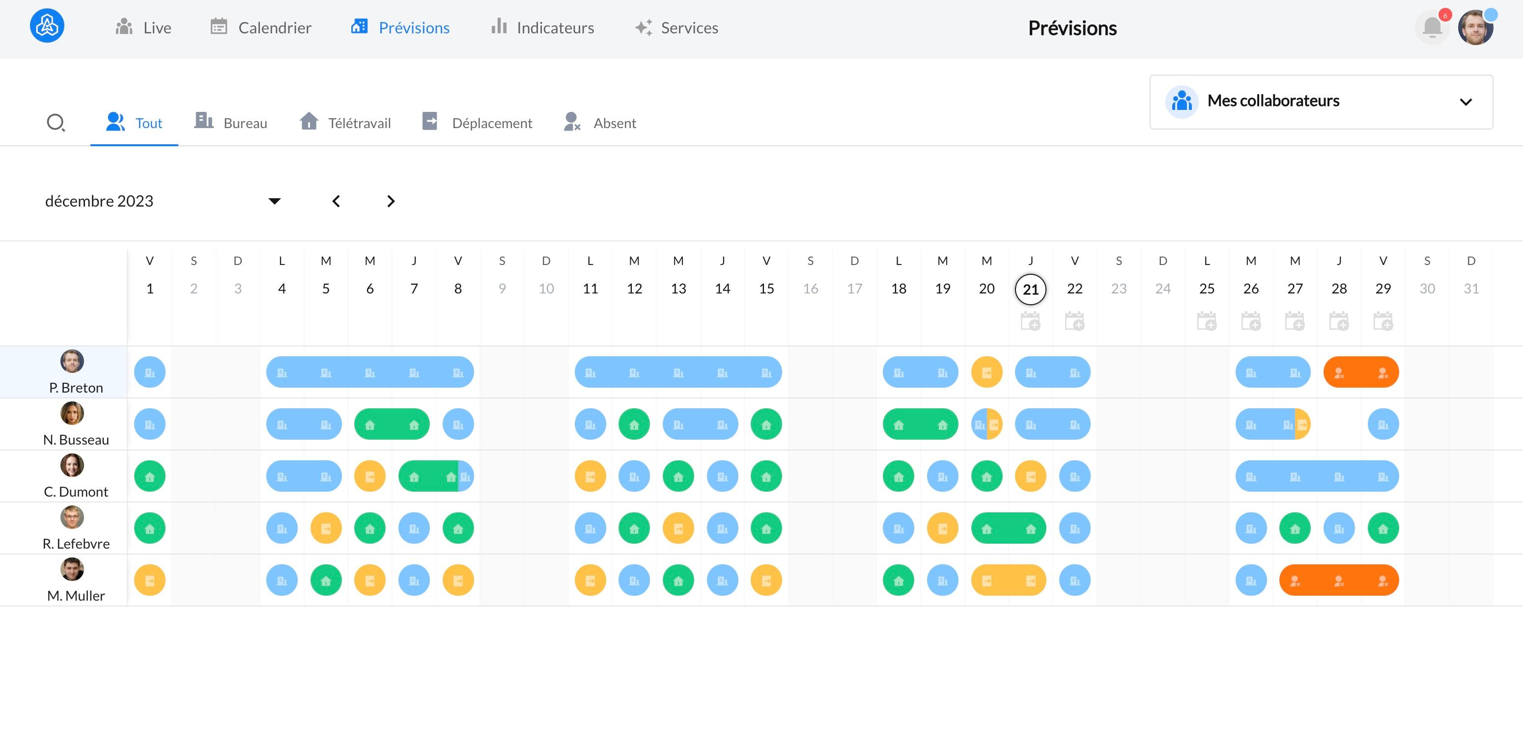 BeeMyFlex - Vue au moins du planning de présence