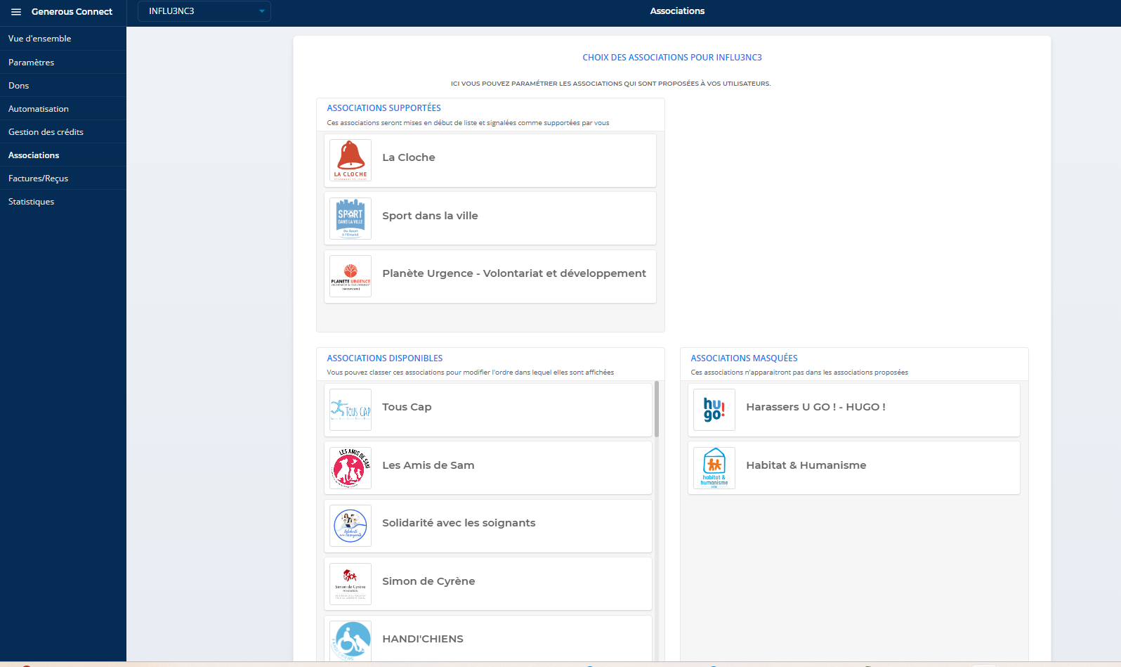 Generous Connect - Gestion des associations