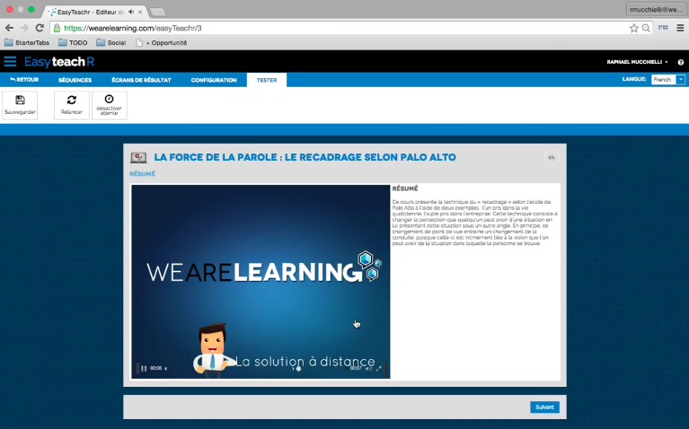 EasyteachR - EasyteachR de We Are Learning : Programme de formation, Interface web adaptive, E-tutorat