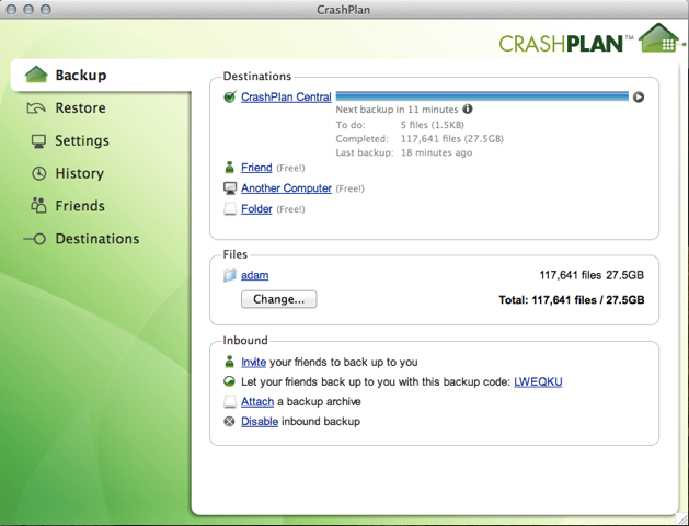 CrashPlan - Crashplan: Backup-Server, Backup auf einem NAS, Automatic Backup