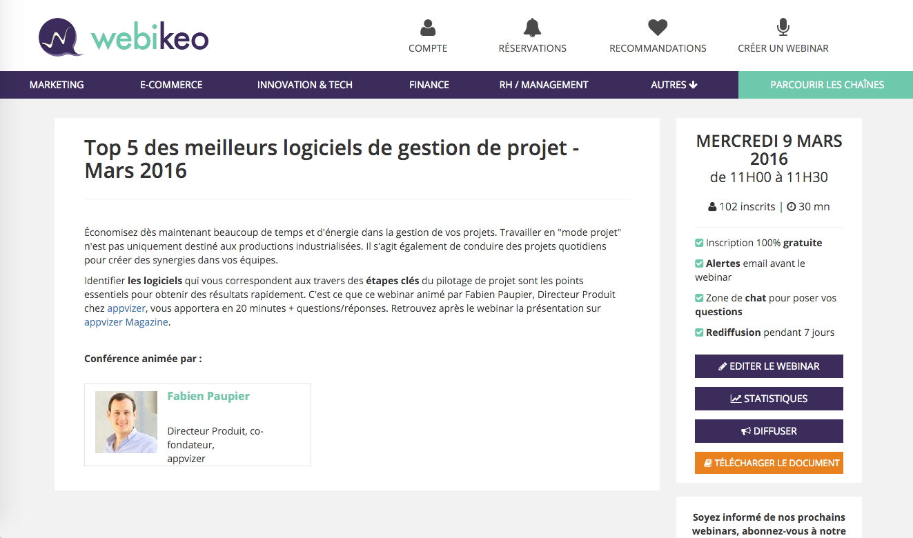 Webikeo - Webikeo: Telefono, Statistica Webinar, sito web (modulo plug-in)