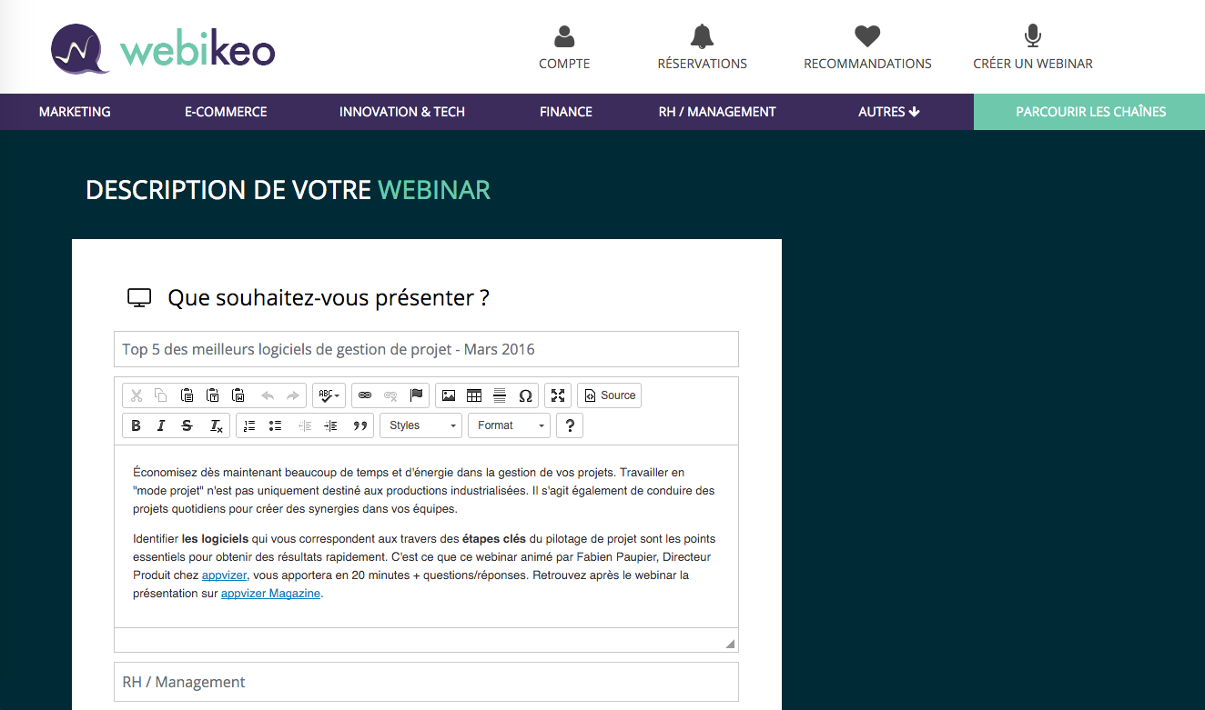 Webikeo - Webikeo: webinar alloggio, supporto (telefono, email, biglietti), Community (FAQ, Forum)