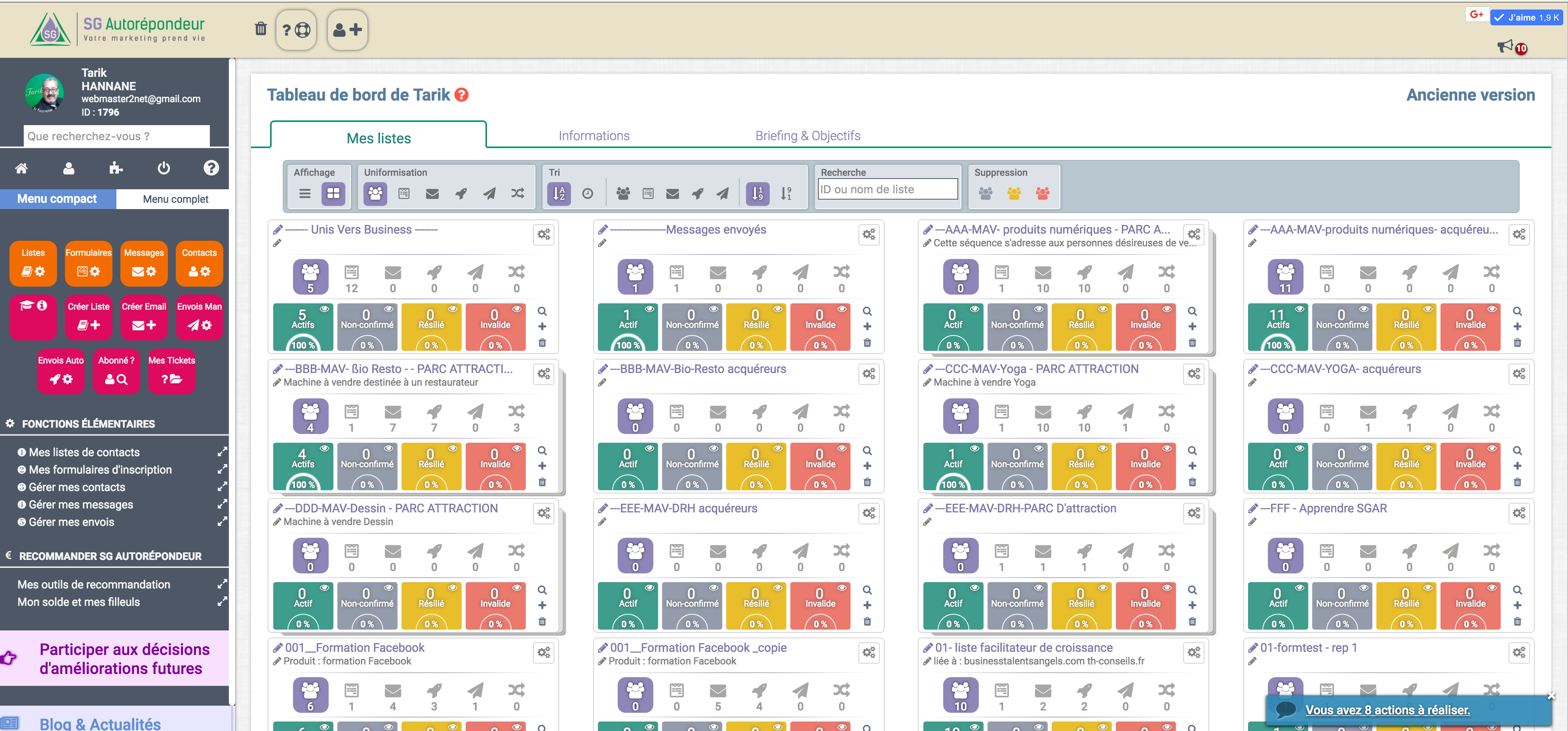 SG Autorépondeur - The main Dashboard.