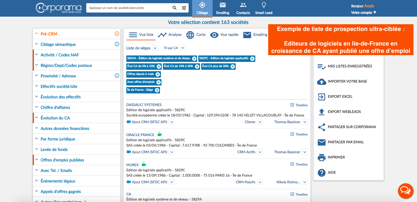 Corporama - List prospecting