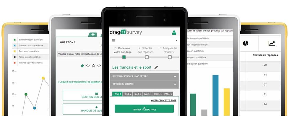 Drag'n Survey - Desde su teléfono inteligente, crear su cuestionario, distribuirlo y analizar los resultados.